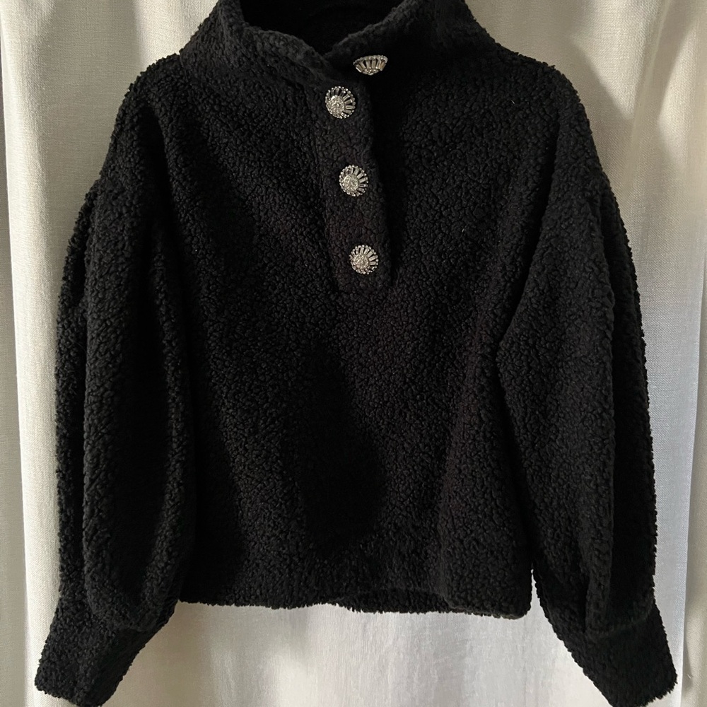 Express Black Teddy Jacket with Button Accents
